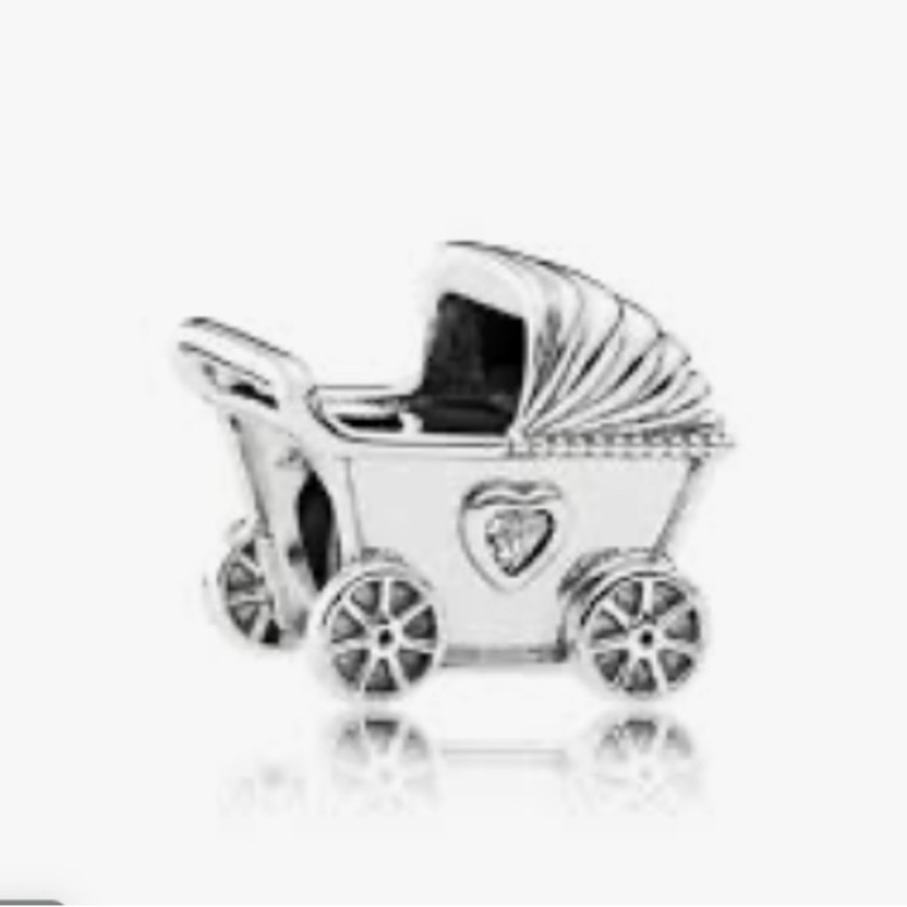 Charming Silver Baby Carriage Pendant